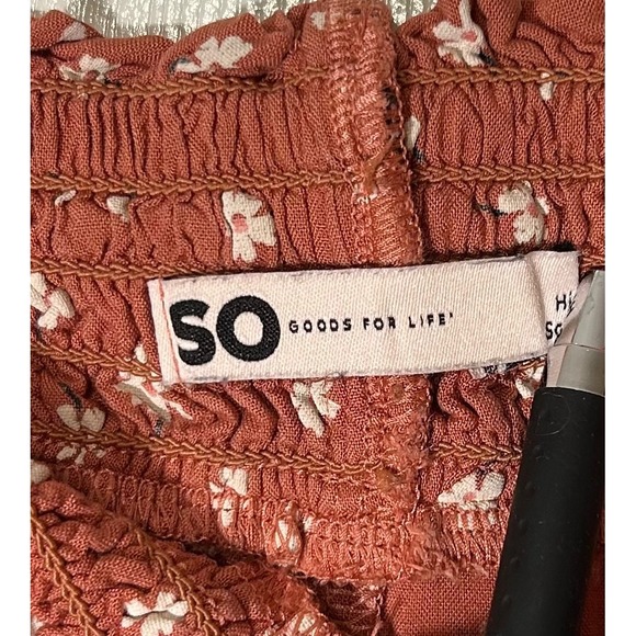 SO Goods For Life Womens High Rise Soft Shorts Rust Orange Floral Smocked Large - Picture 4 of 7